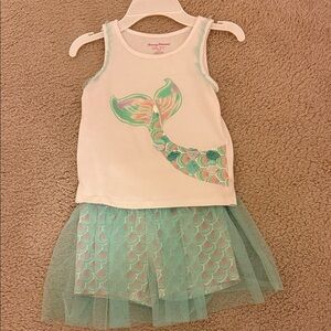 Tommy Bahama Kids Mermaid Tank Top with Matching Shorts - White and Teal